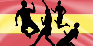 Vlag van Spanje met juichende spelers uit La Liga.